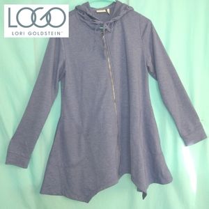 LOGO Lori Goldstein knit hooded tunic sweater blue